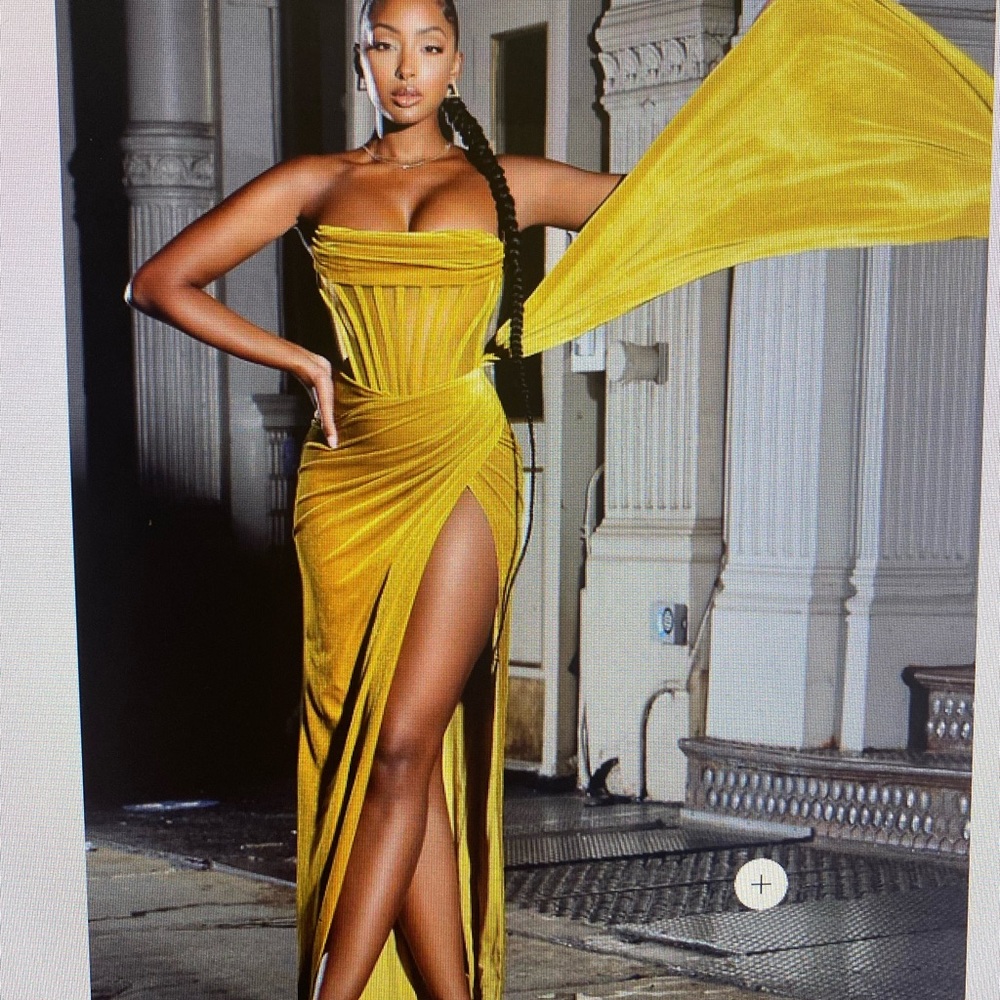 Miss Circle Priya Gold corset velvet dress